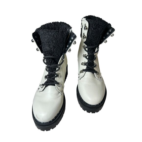 CBG Los Angeles Walken Bootie Combat Boots White Womens Sz 7.5 Side Zip Lined - Picture 2 of 16